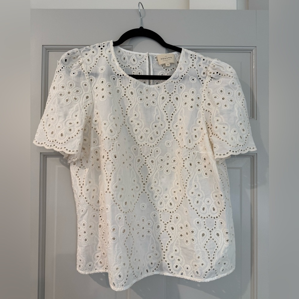 Sezane White Eyelet Blouse